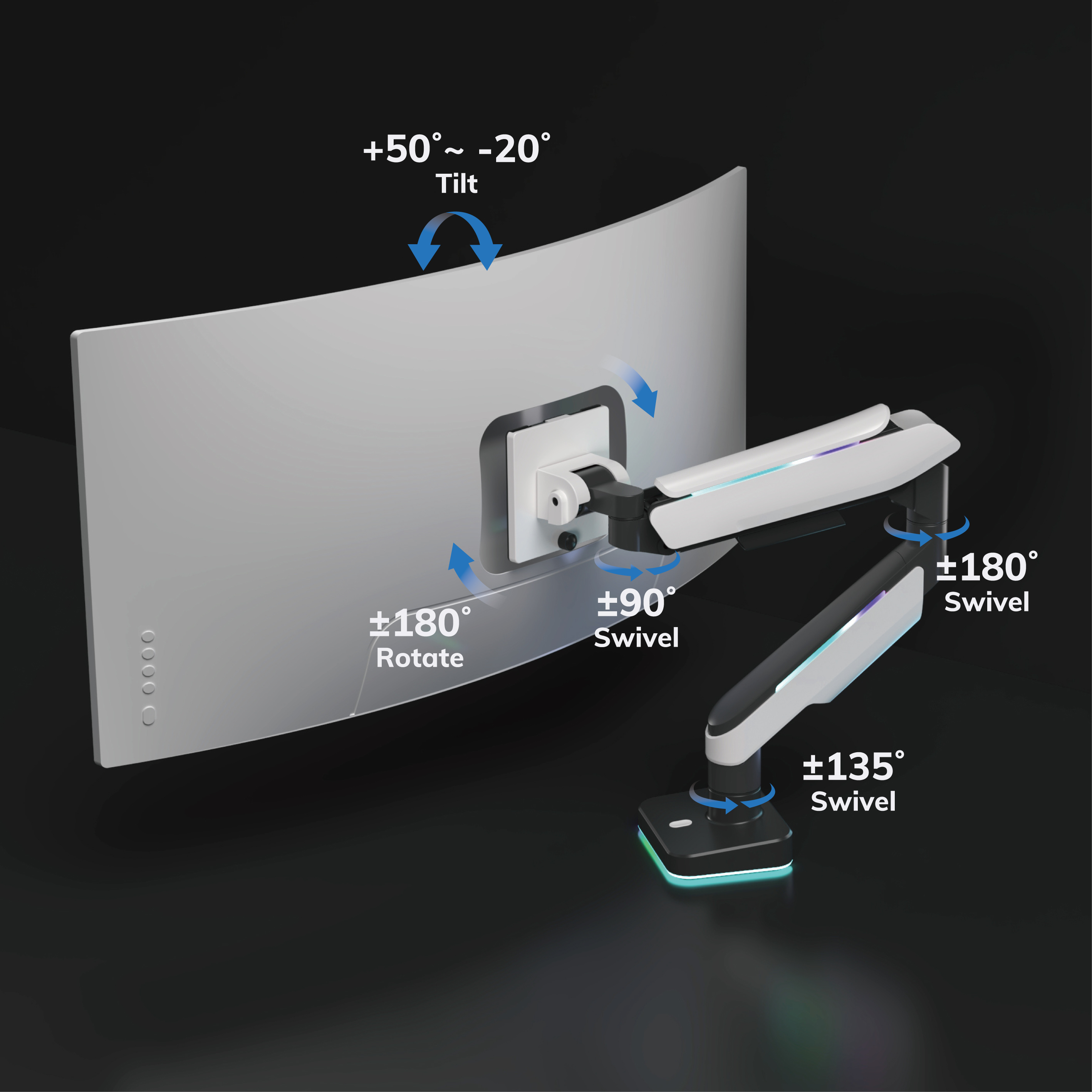 EYES 19 Single - Single Heavy-Duty Gaming Monitor Arm with RGB Lights