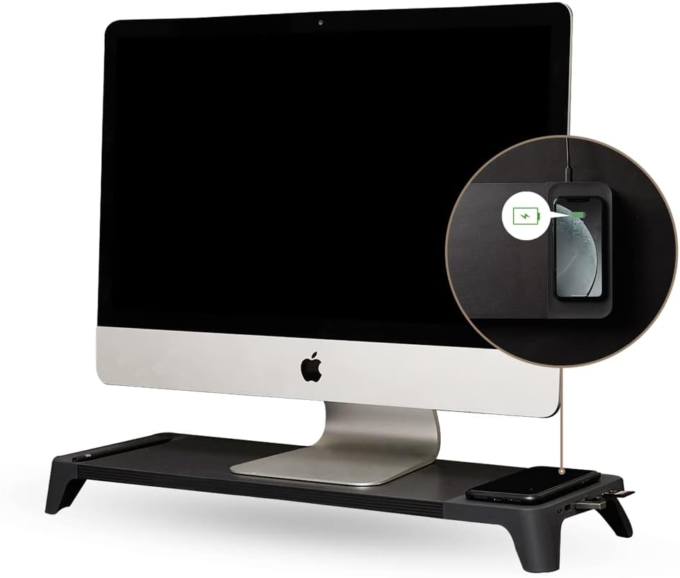 EYES 8 - 3-in-1 Monitor Stand Hub with Fast Wireless Charging Pad